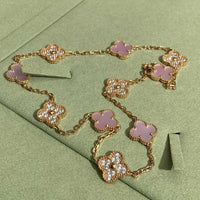 [Promax Jewelry]CLOVER 10 MOTIFS DIAMOND PINK MOP NECKLACE