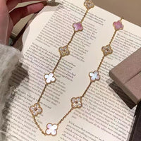 [Promax Jewelry]CLOVER 20 MOTIFS DIAMOND PINK MOP NECKLACE