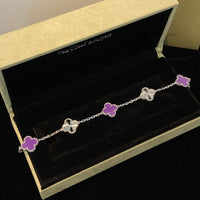 [Promax Jewelry]CLOVER  5 MOTIFS  PURPLE VIOLET BRACELET SILVER