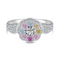 [Promax Jewelry]Delicate Colorful Round Cut Flower Shape Wedding Ring