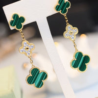 [Promax Jewelry]CLOVER EARRINGS GOLD MALACHITE DIAMOND 3 MOTIF