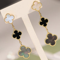 [Promax Jewelry]CLOVER EARRINGS GOLD ONYX MOP 3 MOTIF
