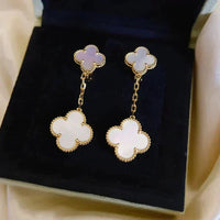 [Promax Jewelry]CLOVER 2 MOTIF WHITE MOP EARRINGS