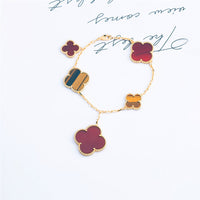[Promax Jewelry]CLOVER BRACELET 5 MOTIFS CARNELIAN TIGER EYE