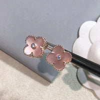 [Promax Jewelry]CLOVER MEDIUM 1 MOTIFS  PINK MOP DIAMOND EARRINGS