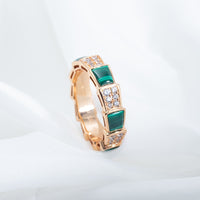 [Promax Jewelry]SERPENTI RING PINK GOLD MALACHITE DIAMOND PAVED 4MM
