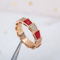 [Promax Jewelry]SERPENTI RING PINK GOLD CARNELIAN DIAMOND PAVED 4MM