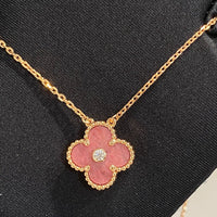 [Promax Jewelry]CLOVER 15MM DIAMOND RHODONITE NECKLACE