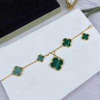 [Promax Jewelry]MAGIC CLOVER MALACHITE GOLD BRACELET 5 MOTIFS
