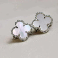 [Promax Jewelry]CLOVER MEDIUM 1 MOTIFS  WHITE MOP EARRINGS SILVER