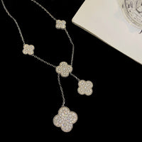 [Promax Jewelry]CLOVER 5 MOTIFS SILVER DIAMONDS NECKLACE