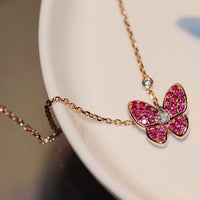 [Promax Jewelry]BUTTERFLY RED DIAMOND ROSE GOLD NECKLACE
