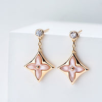 [Promax Jewelry]DOUBLE STAR PINK GOLD MOP DROP EARRINGS