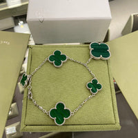 [Promax Jewelry]CLOVER 5 MOTIFS SIVLER MALACHITE BRACELET