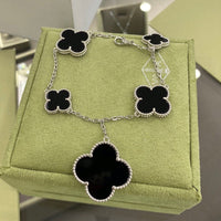 [Promax Jewelry]CLOVER 5 MOTIFS SIVLER ONYX BRACELET