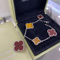 [Promax Jewelry]CLOVER 5 MOTIFS SIVLER CARNELIAN TIGER EYE BRACELET