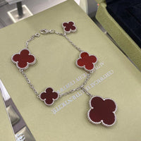 [Promax Jewelry]CLOVER 5 MOTIFS SIVLER CARNELIAN BRACELET
