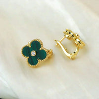[Promax Jewelry]CLOVER MEDIUM 1 MOTIFS MALACHITE DIAMOND EARRINGS