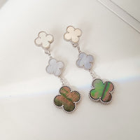 [Promax Jewelry]CLOVER 3 MOTIFS CHALCEDONY DARK MOP SILVER EARRINGS