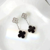 [Promax Jewelry]CLOVER 2 MOTIFS  DIAMOND ONYX EARRINGS SILVER