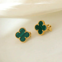 [Promax Jewelry]CLOVER MEDIUM 1 MOTIFS MALACHITE  EARRINGS