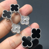 [Promax Jewelry]CLOVER 3 MOTIF DIAMOND ONYX SILVER EARRINGS