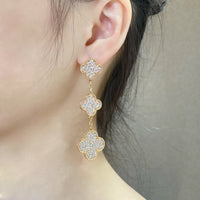 [Promax Jewelry]CLOVER 3 MOTIFS DIAMOND PAVED ROSE GOLD EARRINGS