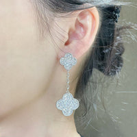 [Promax Jewelry]CLOVER 2 MOTIFS DIAMOND PAVED SILVER EARRINGS