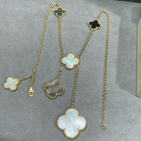 [Promax Jewelry]CLOVER 6 MOTIF MOP ONYX GOLD NECKLACE