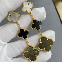 [Promax Jewelry]CLOVER 3 MOTIF MOP ONYX DARK MOP PINK GOLD EARRINGS