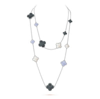 [Promax Jewelry]CLOVER 16 MOTIF CHALCEDONY MOP SILVER NECKLACE