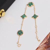 [Promax Jewelry]STAR AND SUN 4 MOTIF PINK GOLD MALACHITE BRACELET