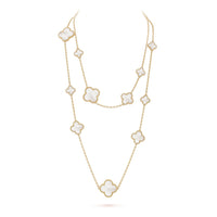 [Promax Jewelry]CLOVER 16 MOTIF WHITE MOP GOLD NECKLACE