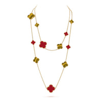 [Promax Jewelry]CLOVER 16 MOTIF CARNELIAN TIGER EYE ROSE GOLD NECKLACE