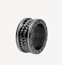 [Promax Jewelry]ZERO 1 ROCK FOUR-BAND BLACK CERAMIC WITH STUDDED SPIRAL AND PAVED DIAMONDS RING