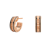 [Promax Jewelry]ZERO 1 ROCK PINK GOLD EARRINGS WITH STUDDED SPIRAL AND BLACK CERAMIC
