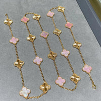[Promax Jewelry]CLOVER 20 MOTIFS LASER PINK MOP NECKLACE