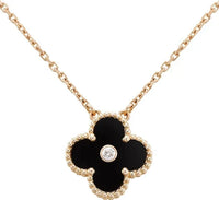 [Promax Jewelry]CLOVER 15MM DIAMOND ONYX NECKLACE