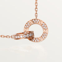 [Promax Jewelry]LOVE 7.6MM NECKLACE ROSE GOLD AND SILVER  FULL DIAMOND