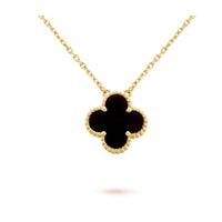 [Promax Jewelry]CLOVER 15MM BLACK ONYX SINGLE FLOWER NECKLACE