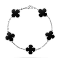 [Promax Jewelry]CLOVER 5 MOTIF ONYXS  BRACELET SILVER