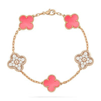 [Promax Jewelry]CLOVER 5 MOTIF DIAMOND PINK MOP PINK GOLD BRACELET