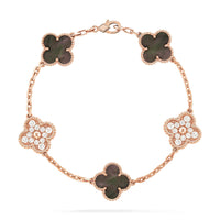 [Promax Jewelry]CLOVER 5 MOTIFS DARK MOP AND DIAMONDS PINK GOLD BRACELET