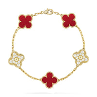 [Promax Jewelry]CLOVER 5 MOTIFS CARNELIAN DIAMOND BRACELET