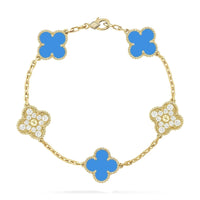 [Promax Jewelry]CLOVER 5 MOTIF BLUE CHALCEDONY DIAMOND GOLD BRACELET