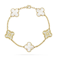 [Promax Jewelry]CLOVER BRACELET 5 MOTIF WHITE MOP DIAMOND