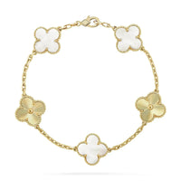 [Promax Jewelry]CLOVER BRACELET 5 MOTIF WHITE MOP PINK GOLD