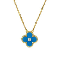 [Promax Jewelry]CLOVER 15MM DIAMOND AND BLUE AGATE NECKLACE