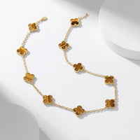 [Promax Jewelry]CLOVER 10 MOTIFS TIGER EYE NECKLACE