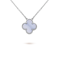 [Promax Jewelry]CLOVER 15MM BLUE CHALCEDONY NECKLACE SILVER
